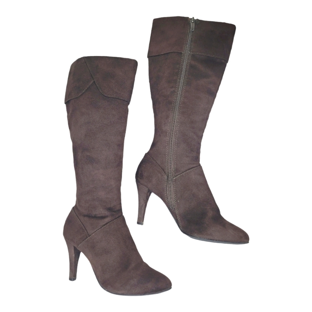 PESA'RO‎ "CELERY" Brown Faux Suede Heels, Zip Closure Boots